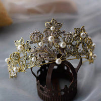 Baorque Gold Crystal Bridal Tiaras Crowns Pearls Wedding Crystal Headpieces Evening Hair Jewelry asw6962