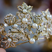 Baorque Gold Crystal Bridal Tiaras Crowns Pearls Wedding Crystal Headpieces Evening Hair Jewelry asw6962