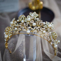 Baorque Gold Crystal Bridal Tiaras Crowns Pearls Wedding Crystal Headpieces Evening Hair Jewelry asw6962