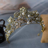 Baorque Gold Crystal Bridal Tiaras Crowns Pearls Wedding Crystal Headpieces Evening Hair Jewelry asw6962