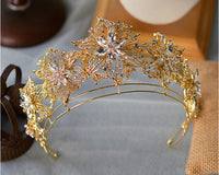 Golden Pearls Crystal Tiaras Crowns Headpieces with Earring Wedding Hair Accessory asw7125