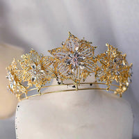 Golden Pearls Crystal Tiaras Crowns Headpieces with Earring Wedding Hair Accessory asw7125