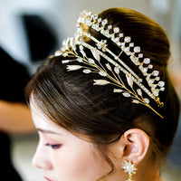 Golden seperatable Crystal Tiaras Crowns Headpieces Wedding Hair Accessory asw7237