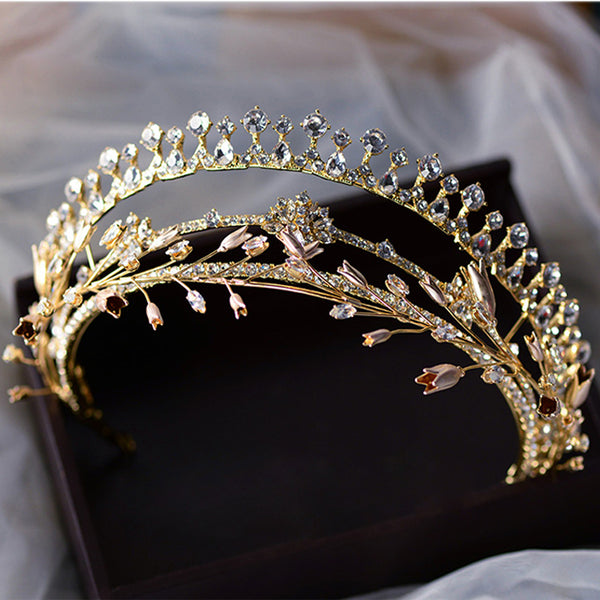 Golden seperatable Crystal Tiaras Crowns Headpieces Wedding Hair Accessory asw7237