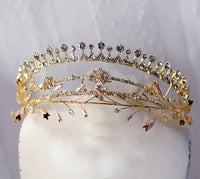 Golden seperatable Crystal Tiaras Crowns Headpieces Wedding Hair Accessory asw7237