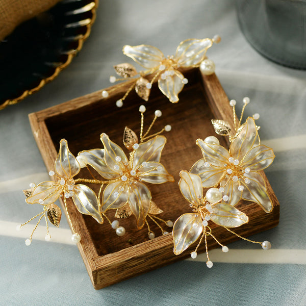 Romantic Flower Bridal Soft Hairbands Pearls Barrettes Hair Sticks