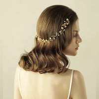 Brides Pearls Hairbands Gold Wedding Hair Accessories Bridal Handmade Flower Hair Jewelry