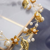 Brides Pearls Hairbands Gold Wedding Hair Accessories Bridal Handmade Flower Hair Jewelry