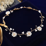 Korean Brides Handmade Gold Hairbands sun Flower Soft Headband Tiara Crystal Hair Accessory