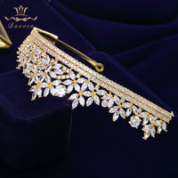 Top Quality Gold Sparkling Zircon Brides Tiaras Crown Bridal Hairbands Headpiece Wedding Hair Accessories