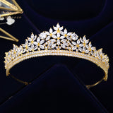 Top Quality Gold Sparkling Zircon Brides Tiaras Crown Bridal Hairbands Headpiece Wedding Hair Accessories