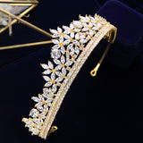 Top Quality Gold Sparkling Zircon Brides Tiaras Crown Bridal Hairbands Headpiece Wedding Hair Accessories