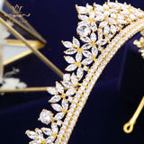 Top Quality Gold Sparkling Zircon Brides Tiaras Crown Bridal Hairbands Headpiece Wedding Hair Accessories